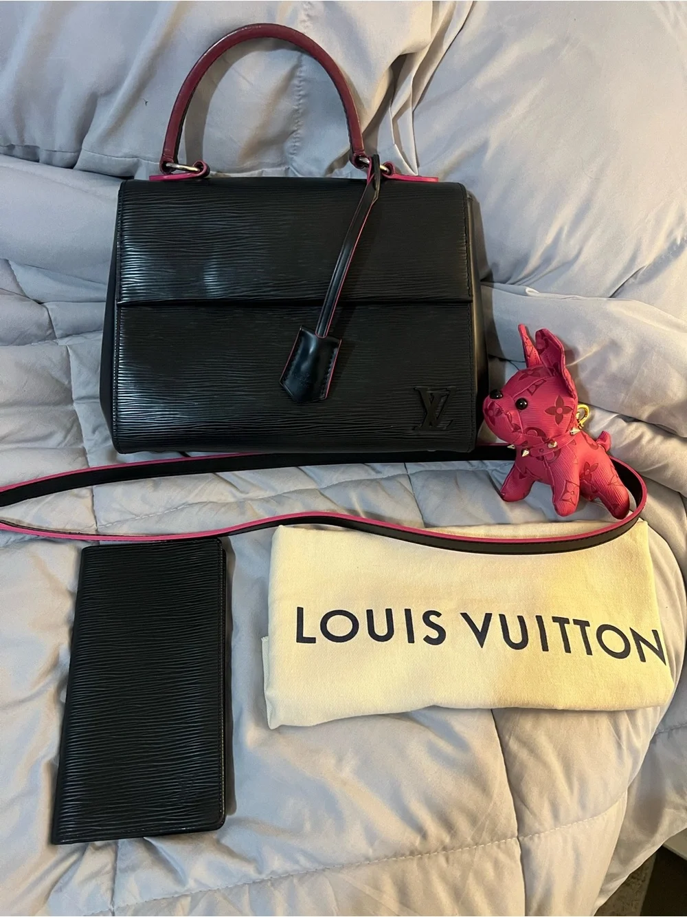 Louis Vuitton Epi Black Top-Handle Crossbody with Pink Trim and Matching Wallet